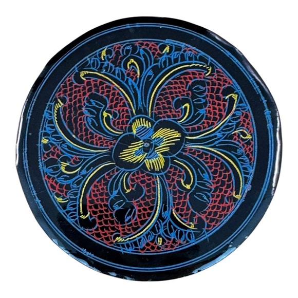 Vintage Handmade Lacquerware Coaster Set of 6 Coasters with Holder - Picture 3 of 8